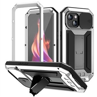 R-JUST Till iPhone 15 Plus Skjutkamera-Lock Stödstativfodral Silikon+Metall+Plast+Härdat Glas Enfilmsskydd Anti-släpp-överdrag