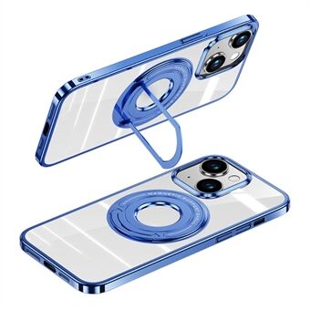 Hårt PC-telefonskal med kickstång för iPhone 15 Plus, genomskinligt elektropläterat telefonfodral kompatibelt med MagSafe.