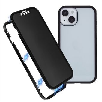 För iPhone 15 Plus Anti-Spy Mobilskal Magnetisk Adsorption Metallram + Tvåsidig Härdat Glas Stöttålig Skydd