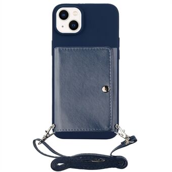 Kickstand mobilfodral för iPhone 15 Plus, PU-läderplånbok TPU-telefonfodral med axelrem