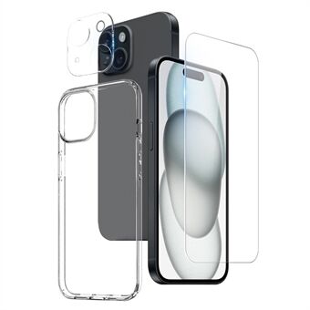 NORTHJO 3 i 1 TPU-skal för iPhone 15 Plus med HD-härdat glas bildskärmskydd / kamerlinsskydd.