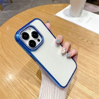 För iPhone 15 Plus Skal Transparent Glitter Kamera Ram TPU+PC Mobilskydd