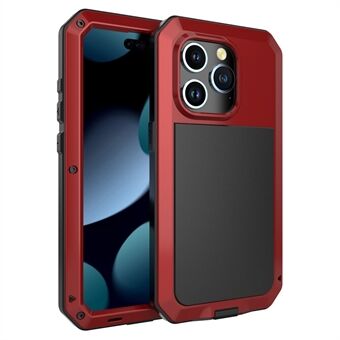 För iPhone 15 Pro Silikon+PC+Metall Telefonfodral Fullständigt Skyddsfodral med Härdat Glas Film