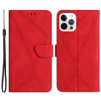 HT05 Läderöverdrag för iPhone 15 Pro Skin-touch Flip Stand Plånbok Med präglad linje Antihalktelefonväska