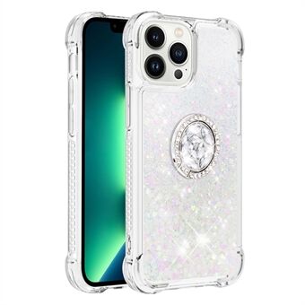 YB Quicksand-serien-7 för iPhone 15 Pro Ring Kickstand Liquid Case TPU Rörlig Glitterskyddande Hölje
