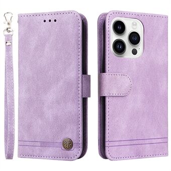 För iPhone 15 Pro Mobiltelefonfodral med tryckta linjer, ståfunktion och plånbok i skinn-liknande PU-läder