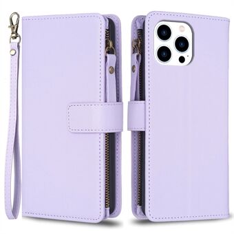 BF Style-19 För iPhone 15 Pro Zipper Pocket PU Läderfodral Plånbok Ställtelefonfodral