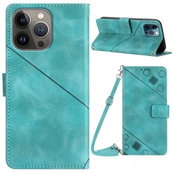 PT005 YB Imprinting Series-7 för iPhone 15 Pro plånboksfodral i läder med touchscreen-känsla och mobiltelefonställ