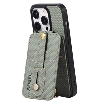 ABEEL Style 02 PU-läder+TPU-telefonväska för iPhone 15 Pro, RFID-blockerande kortfack med kolfiberstruktur och stödstativ.