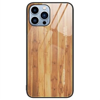 För iPhone 15 Pro-telefonen finns det ett skal med träkornsmönster i härdat glas och TPU-material, som skyddar mot repor.