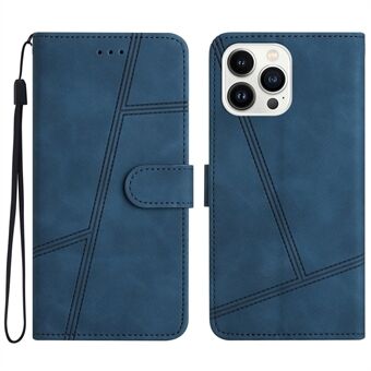 För iPhone 15 Pro Retro PU-läder plånboksfodral Skin-touch Lines Imprinted mobilskydd med stånd
