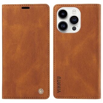 YIKATU YK-004 skyddande fodral för iPhone 15 Pro, plånboksfodral av läderimitation med stålstöd för telefonen.