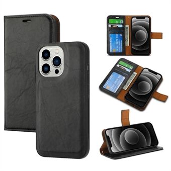 Crazy Horse-textur PU-telefonfodral för iPhone 15 Pro, avtagbart 2-i-1-plånboksfodral med magnetiskt fäste.