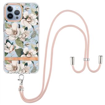 YB IMD-11-serien för iPhone 15 Pro Elektropläterad TPU-fodral Anti-Fall IMD IML Blommönster Telefonfodral med snodd