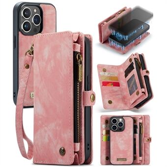 CASEME 008-serien för iPhone 15 Pro med dragkedjeficka, plånbok, ställfunktion och avtagbart läder+TPU-skal.