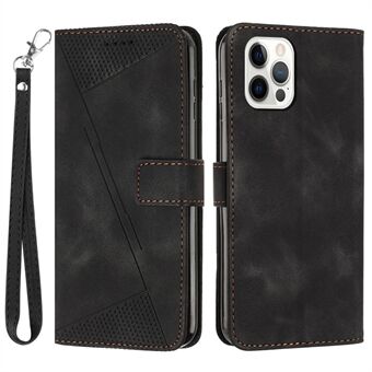 Läderfodral för iPhone 15 Pro, tryckt triangelmönsterställ plånboksfodral med handrem