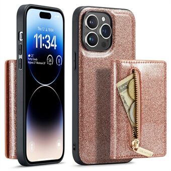 DG.MING M3-serien för iPhone 15 Pro Stödfodral med glitterläderklädsel av PC+TPU Avtagbart plånboksfodral för telefonen