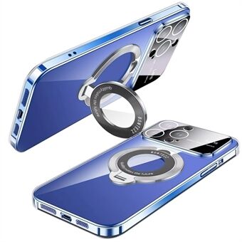 VOERO Elektroplätering Anti-Drop PC-fodral för iPhone 15 Pro med ställning, glasobjektivfilm, skal för telefon, kompatibel med MagSafe.