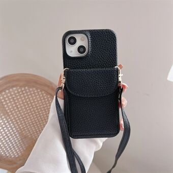 För iPhone 15 Pro kortfodraltelefonväska PU-läderbelagd PC-telefonfodral med axelrem