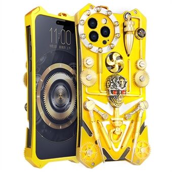 För iPhone 15 Pro Kickstand Metallöverdrag Steampunk Mekanisk Utväxling Telefonfodral - Guld
