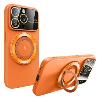 Anti-Drop-PC+TPU-fodral för iPhone 15 Pro Kompatibelt med MagSafe Glass Lens Film Kickstand Telefonfodral