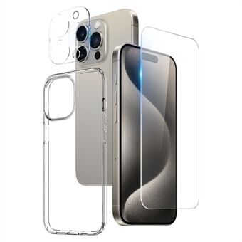 NORTHJO 3 i 1 Stöttåligt Skydd för iPhone 15 Pro-fodral med HD härdat glas skärmskydd / Kameraobjektivfilm