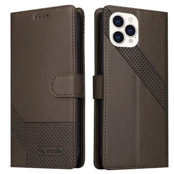 GQ.UTROBE 009-serien för iPhone 15 Pro-fodral, präglat läderfodral med plånbok och stativ för telefonen.