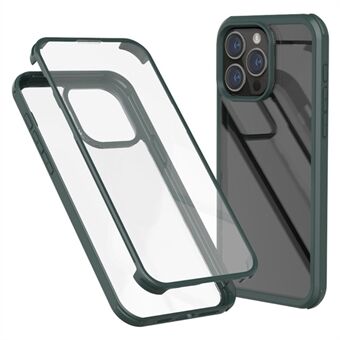 För iPhone 15 Pro Max dubbelbelagd härdat glas + silikonram mobilskal, fullständigt skyddande telefonfodral.