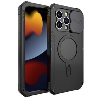 Kameraglidande anti-drop mobilfodral för iPhone 15 Pro Max, tillverkat av metall+silikon, med härdat glasskydd, kompatibelt med MagSafe.