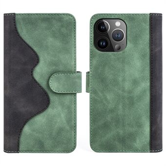 För iPhone 15 Pro Max Dual-color Splicing Magnetic Clasp Wallet Phone Cover Drop-proof PU Leather Case.