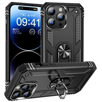 För iPhone 15 Pro Max Mobilskal PC+TPU Kickstand skydd med inbyggd magnetisk hållare av metallskiva - Svart.