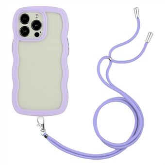 För iPhone 15 Pro Max Avtagbart Färgat Ram Telefonfodral Transparent Vågkant PC + TPU-telefonfodral med Hängande Rep