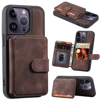 För iPhone 15 Pro Max Läderklädd TPU-telefonväska med RFID-blockering, plånbok med antifallskydd och stöd.