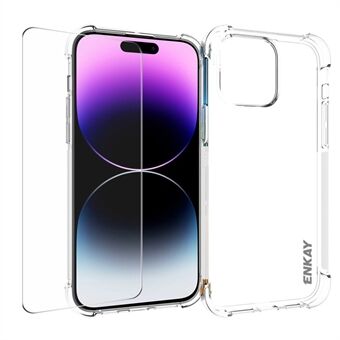 ENKAY HAT PRINCE För iPhone 15 Pro Max Klar TPU-telefonväska med hög aluminium-silikon Glasskärmsfilm