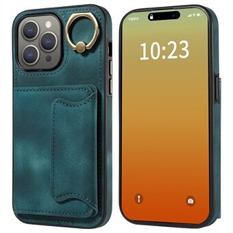 001 Ring Kickstand Case för iPhone 15 Pro Max PU+TPU Plånboksfodral Skin-Touch Stöttålig Omslag