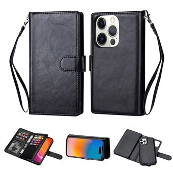 2-i-1 avtagbart läderfodral för iPhone 15 Pro Max, med 9 kortplatser, plånbok och ställning för telefon