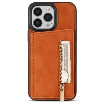 För iPhone 15 Pro Max Zipper Ficka Mobilfodral Ställplats Plånbok PU-läderbelagt TPU-skydd