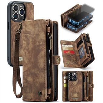 CASEME 008-serien för iPhone 15 Pro Max, blixtlåsficka, ställbara plånboksfodral med telefonfack, avtagbart läder skyddande överdrag.