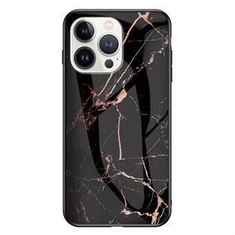 För iPhone 15 Pro Max Fallskydd Marmor Mönster Baksida Hölje av härdat glas+PC+TPU