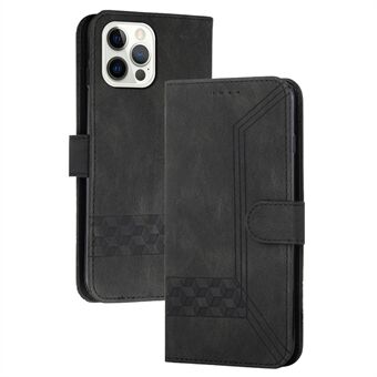 YX0010-serien för iPhone 15 Pro Max, Präglad mobilväska i läder med plånboksfunktion och stöttåligt fodral.