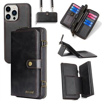MEGSHI 020-serien för iPhone 15 Pro Max, avtagbar 2-i-1 plånboksfodral med ställningsfunktion, PU-läder med många funktioner för mobiltelefonen.