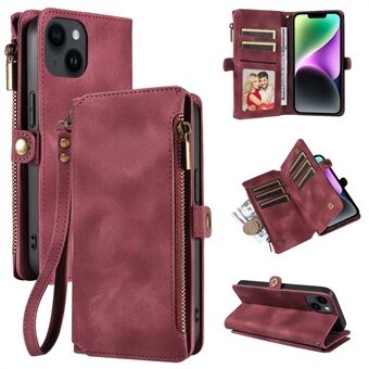 RFID-blockerande plånboksfodral för iPhone 15 Pro Max, med dragkedjeficka och ställ i läder.