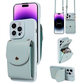 TPU-telefonfodral för iPhone 15 Pro Max, anti-drop-kickstand, PU-plånboksfodral med axelrem.
