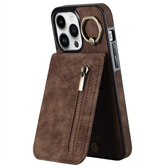 För iPhone 15 Pro Max RFID-blockerande plånboksfodral med fallskydd, retro PU+TPU-stödskal.