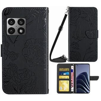För OnePlus 10 Pro Butterfly Blommönster präglad PU Läder Flip Skyddsöverdrag Axelrem Stand Folio plånboksfodral