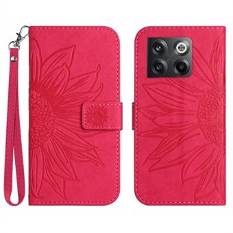 För OnePlus 10T 5G / ACE Pro 5G HT04 Solrospräglat plånboksfodral i PU-läder Skin-Touch Flip Stand Telefon Fallsäkert fodral med handrem
