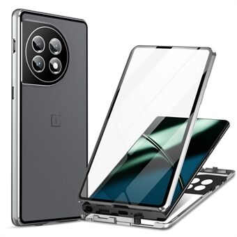 Metallramfodral för OnePlus 11 5G PC+telefonfodral i härdat glas Fullt skydd med lås