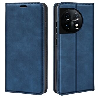 För OnePlus 11 5G Skin-touch Feeling Magnetisk Autoabsorberat plånboksfodral Helt inslaget PU- Stand Flip Telefonskydd