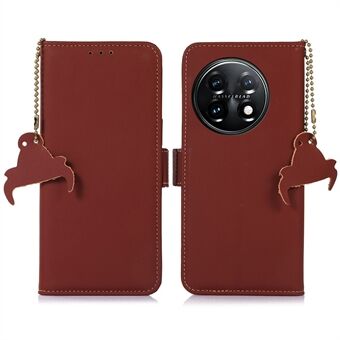 För OnePlus 11 5G telefonfodral Flip-fodral i äkta läder RFID-blockerande plånboksfodral