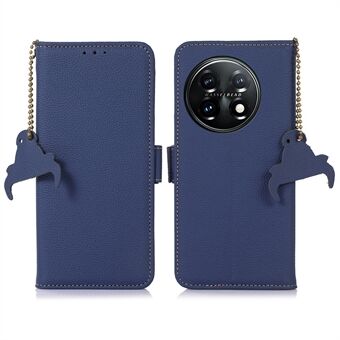 Stötsäkert fodral för OnePlus 11 5G telefonfodral i äkta läder RFID-blockerande plånboksfodral med Stand
